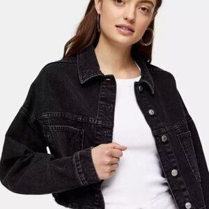 Topshop Black Denim Cropped Jacket Distessed EUC! - Size 4